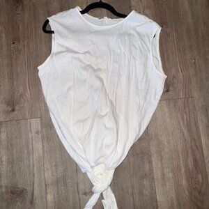White Sleeveless Tie-Front Top-Large